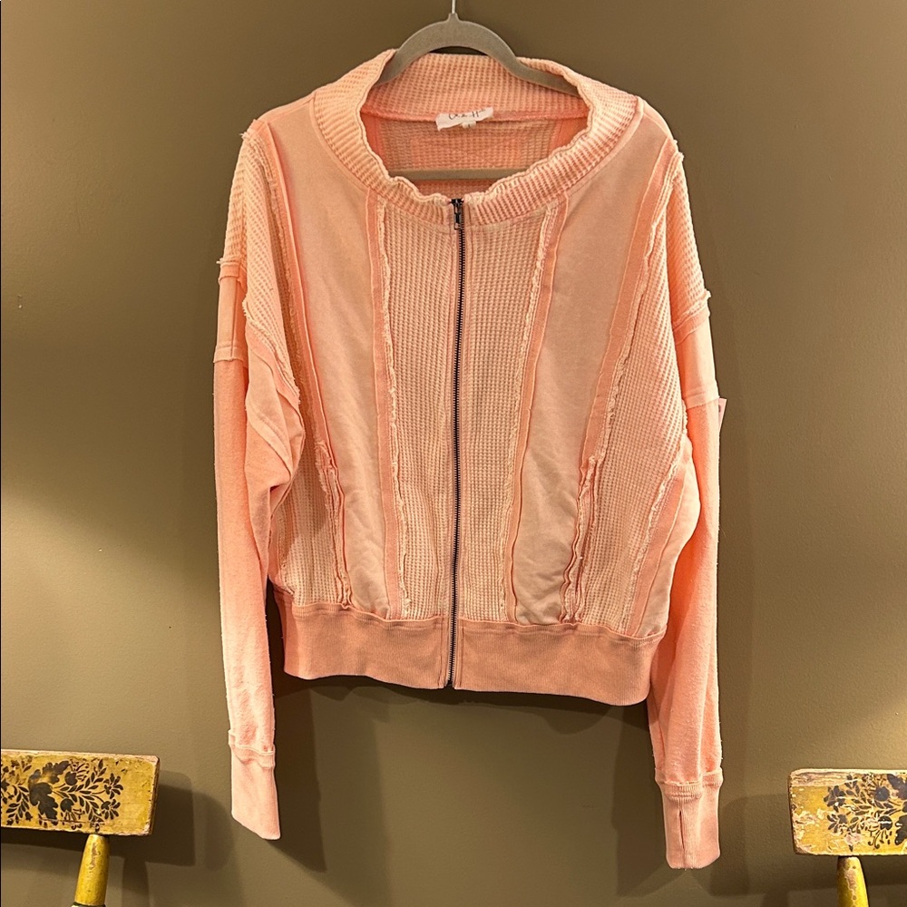 Oli & Hali Coral Textured Zip-Up Sweatshirt